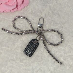 Coach Rare Two Toned Black Blue Leather Hang  Tag With Unbranded Bow Charm